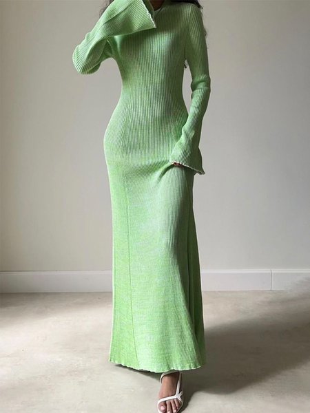 

Plain Long Sleeve Tight Elegant Maxi Dress, Aqua, Maxi Dresses