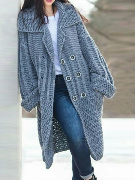 

Loose Casual Shawl Collar Buttoned Sweater Coat, Blue, Cardigans