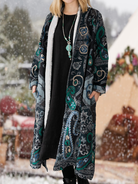

Floral Others Boho Loose Overcoat, Multicolor, Coats