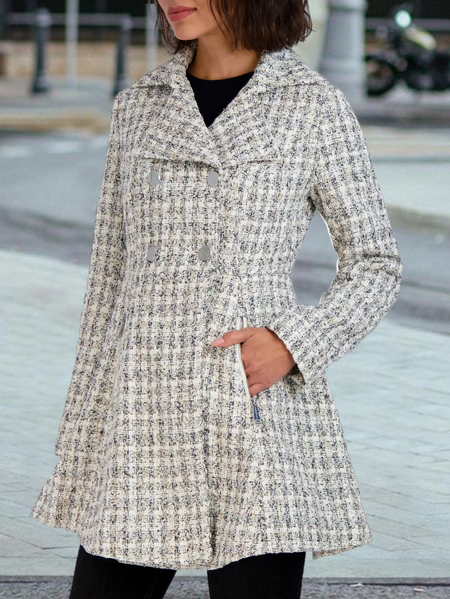 

Lapel Collar Tweed Regular Fit Urban Overcoat, White, Trench Coats