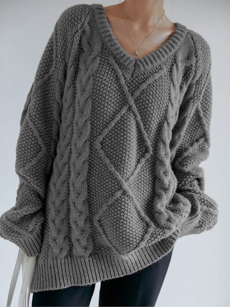 

Button Back Cable Knit Raglan Sleeve Sweater, Gray, Sweaters & Cardigans
