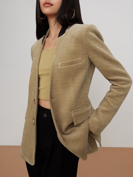 Long sleeve Loose Plain Simple Blazer, Light brown, Blazers
