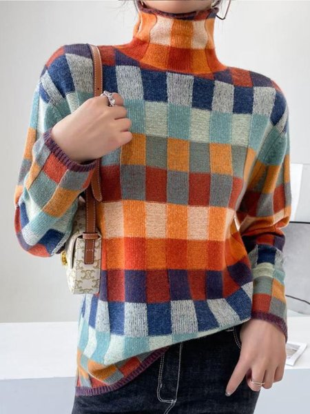 

Stylewe Daily Plaid Fit Long sleeve Elegant Sweater, As picture, Pullovers