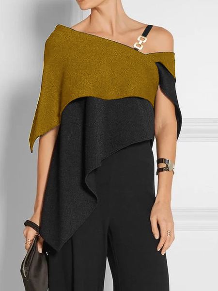 

High Elasticity Asymmetrical Loose Urban Short sleeve Top, Black, Linen Tops