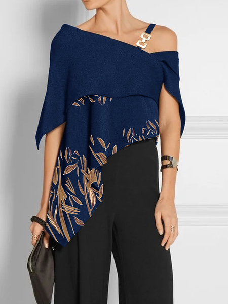 

High Elasticity Loose Asymmetrical Loose Urban Top, Blue, Linen Tops
