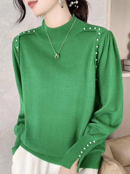

Regular Fit Elegant Long sleeve Plain Sweater, Green, Pullovers
