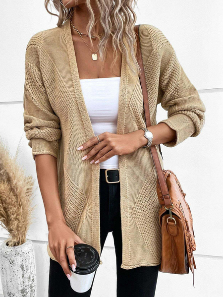 

Casual Plain Drop Shoulder Open Front Cardigan, Khaki, Outerwear