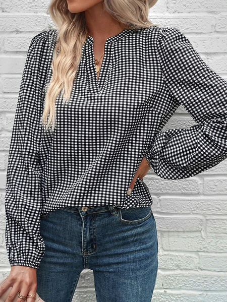 

Casual Loose V Neck Color Block Blouse, Black, Shirts & Blouses