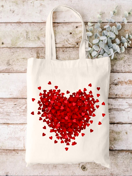 

Valentine's Day Heart Festival Graphic Casual Shopping Tote Bag, White, Bags