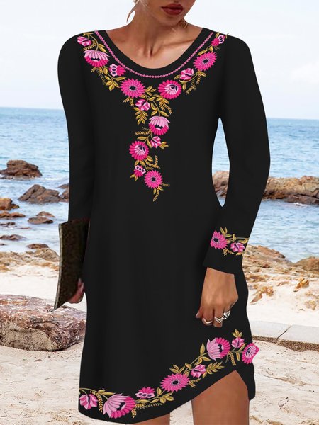 

Women's Vintage V Neck Casual Floral Dress, As picture, Dresses