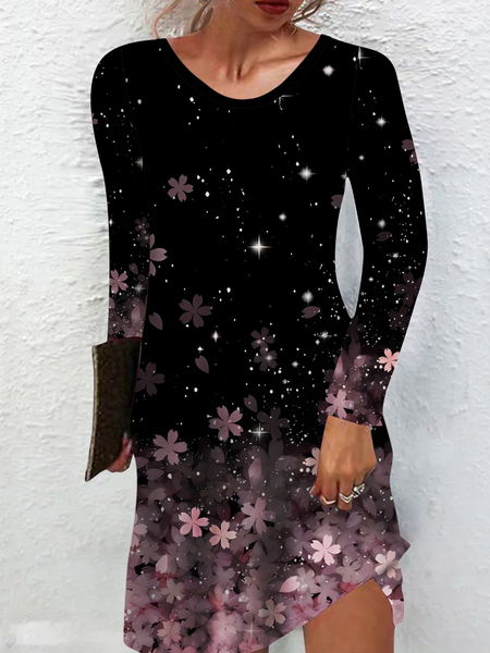 

Women's Flowers Casual Regular Fit Crew Neck Dress, Black, Dresses
