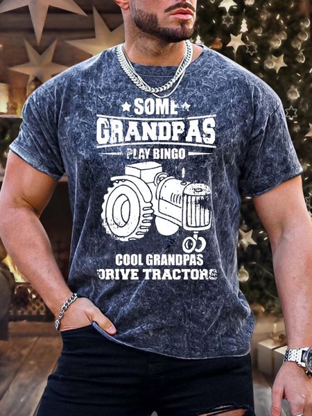 

Men’s Some Grandpas Play Bingo Cool Grandpas Drive Tractors Crew Neck Regular Fit Casual Text Letters T-Shirt, Deep blue, T-shirts