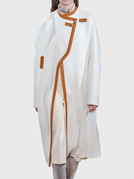 

Loose Casual Crew Neck Plain Overcoat, White, Coats