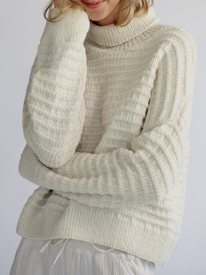Turtleneck Casual Yarn/Wool Yarn Sweater, White, Sweaters