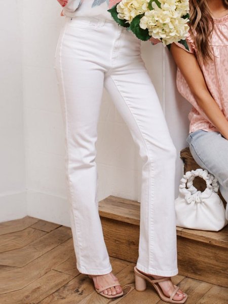 

Plain Casual Regular Fit Casual Pants, White, Pants