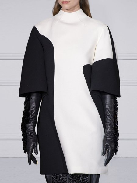 

Abstract Half sleeve Simple Loose Mid-long Top, Black-white, Tops