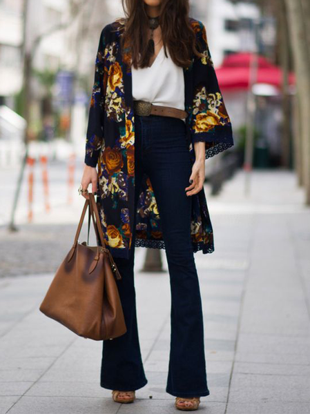 

V Neck Floral Casual Other Coat, As picture, Others