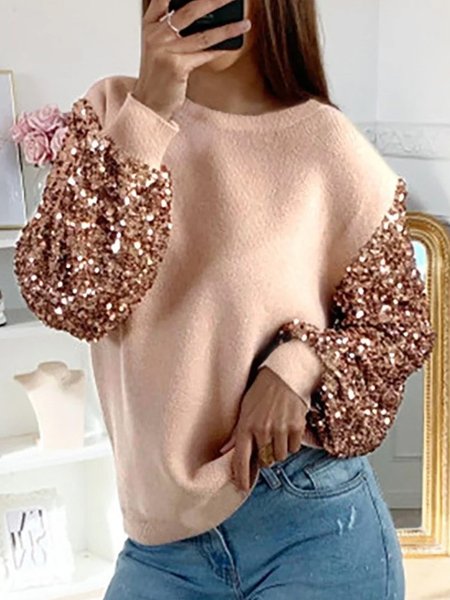 

Wool/Knitting Plain Crew Neck Glitter Sweatshirt, Orange pink, Hoodies & Sweatshirts