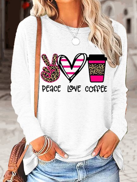 

Women's Peace Love Coffee Casual Top, White, Long sleeves
