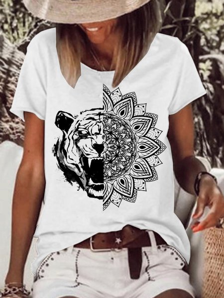 

Lilicloth X Vithya Tiger And Floral Womens T-Shirt, White, T-shirts