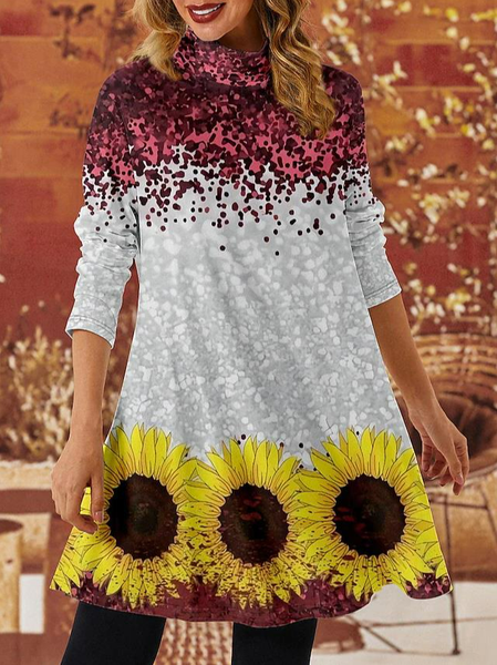 

Loose Floral Turtleneck Casual Dress, Multicolor, Dresses