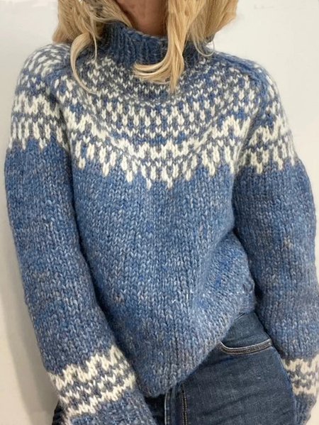 

Turtleneck Boho Wool/Knitting Sweater, Blue, Sweaters