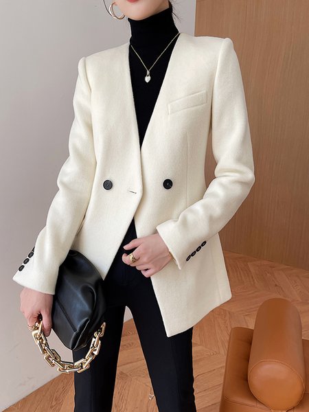 

Elegant Regular Fit Plain V Neck Blazer, White, Blazers