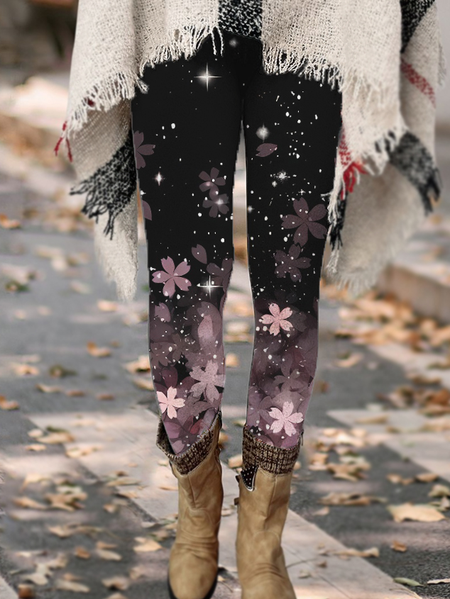 

Women's Floral Simple Regular Fit Plants Leggings, Black, Leggings