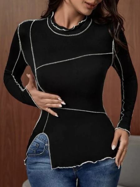 

Half Turtleneck Regular Fit Casual Plain T-Shirt, Black, T-Shirts