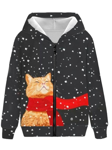 

Casual Loose Cat Teddy Jacket, Black, Outerwear