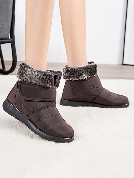 

Plus Size Faux Fur Cuff Snow Boots with Hook and Loop, Brown, Boots
