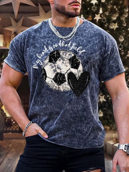 

Men’s My Heart Is On That Field Soccer Regular Fit Casual Crew Neck Text Letters T-Shirt, Deep blue, T-shirts