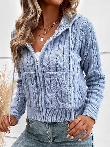 

Hoodie Casual Plain Sweater Cardigan, Blue, Cardigans