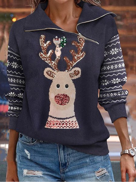 

Cotton-Blend Animal Casual Sweatshirt, Blue, Sweatshirts & Hoodies