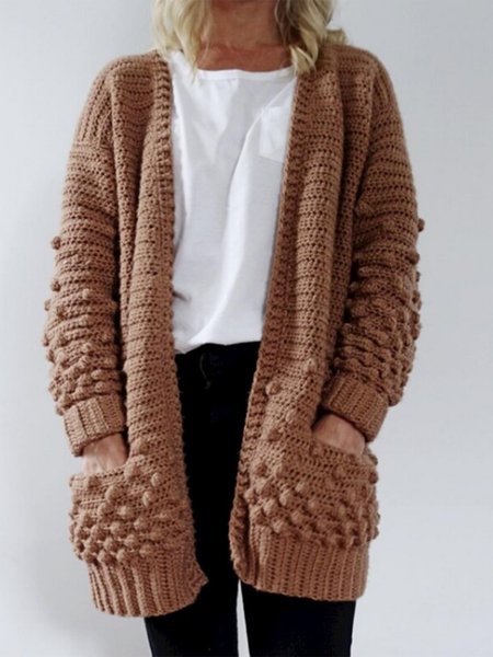 

Wrap Loose Casual Sweater Coat, Brown, Cardigans