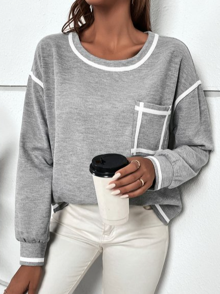 

Loose Plain Crew Neck Casual T-Shirt, Gray, T-Shirts