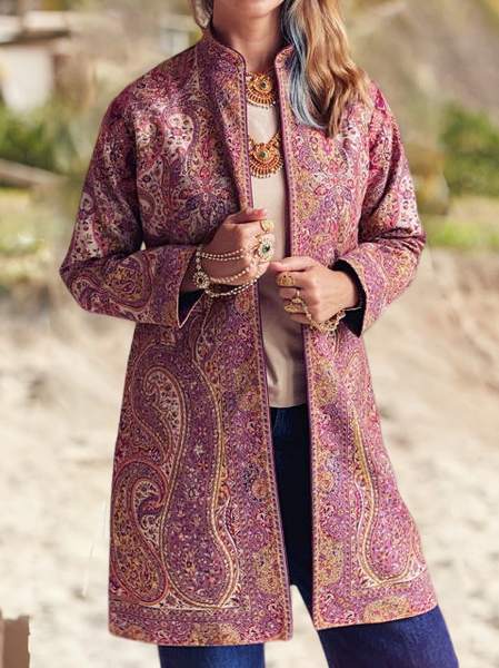 

Boho Floral Crew Neck Loose Other Coat, Multicolor, Coats