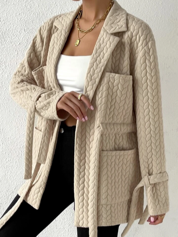 

Shawl Collar Casual Plain Waffle Coat, Light khaki, Coats
