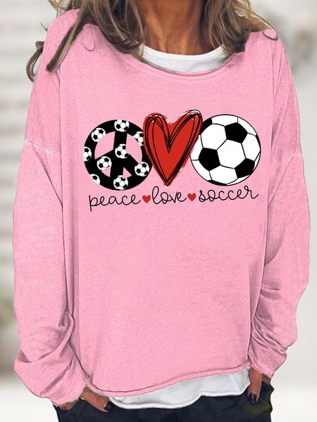 

Women's Peace Love Soccer World Cup 2022 Funny Graphic Print Crew Neck Casual Cotton-Blend Sweatshirt, Pink, Hoodies&Sweatshirts