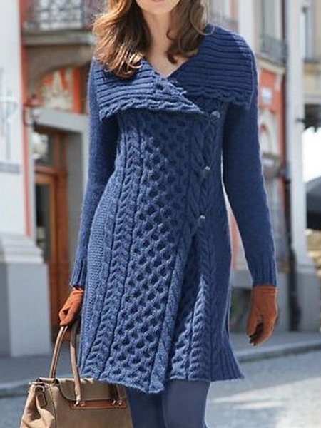 

Casual Plain Regular Fit Wool/Knitting Sweater Coat, Blue, Cardigans