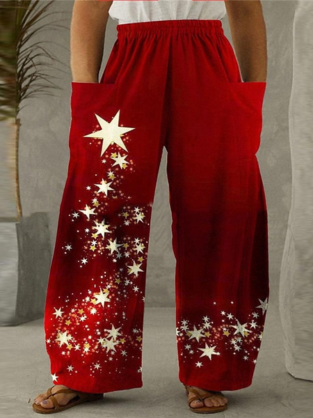 

Geometric Casual Loose Casual Pants, Red, Pants