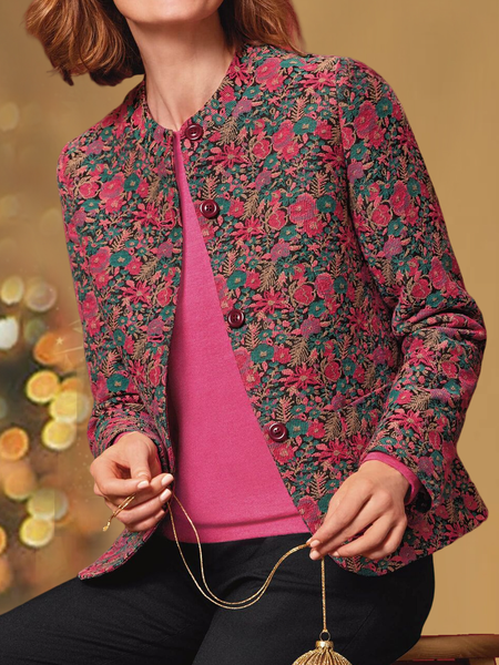 

Crew Neck Regular Fit Casual Floral Jacket, Multicolor, Jackets