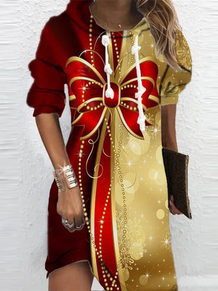 

Casual Hoodie Color Block Regular Fit Dress, Red, Dresses