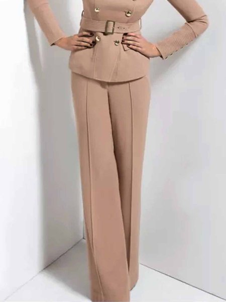 

Long Daily Elegant Plain Regular Fit Fashion Pants, Khaki, Pants