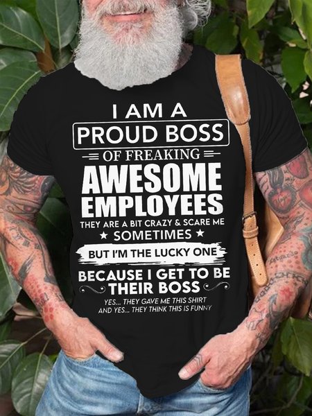 

Men's Funny Holiday Gift I AM A PROUD BOSS Casual Letters T-Shirt, Black, T-shirts