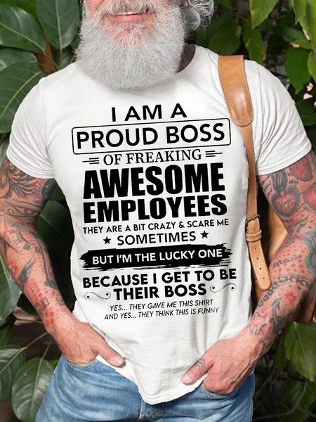 

Men's Funny Holiday Gift I AM A PROUD BOSS Casual Letters T-Shirt, White, T-shirts