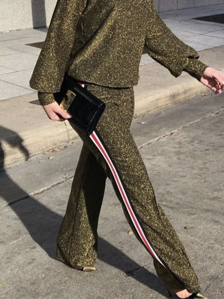 

Elegant Plain Regular Fit Fashion Pants, Golden, Pants