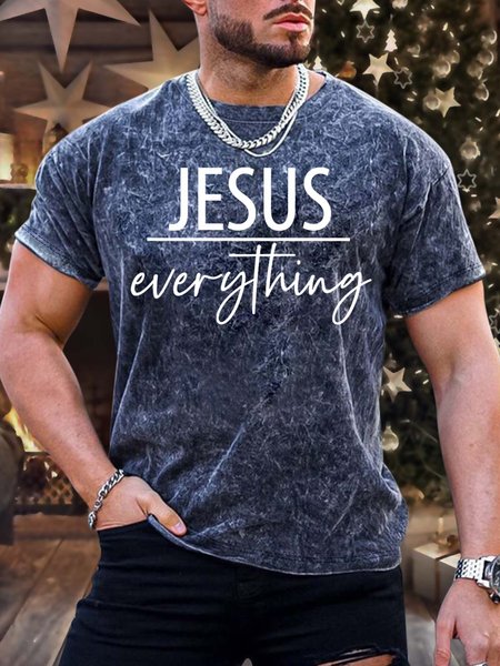 

Men’s Jesus Everything Crew Neck Regular Fit Text Letters Casual T-Shirt, Deep blue, T-shirts