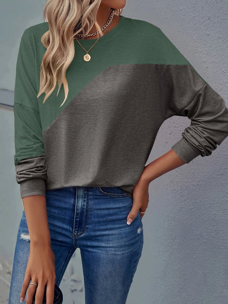 

Crew Neck Color Block Casual Sweatshirt, Green, Sweatshirts & Hoodies