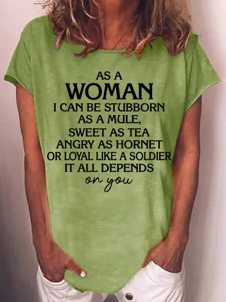 Womens Funny Letters T-Shirt, Green, T-shirts